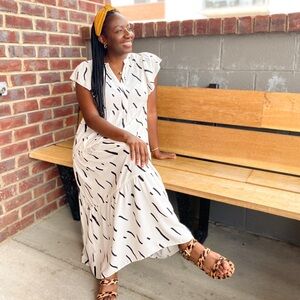 LOFT white black print maxi dress size S